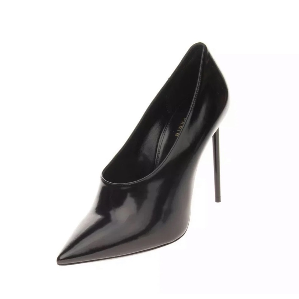 NEW Yves Saint Laurent Leather Patent Black Booties Pencil heel